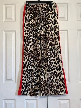 Leopard Print Wide-Leg Skirt with Red Side Stripe